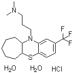 6,7,8,9,10,10a-Hexahydro-N,N-dimethyl-2-(trifluoromethyl)benzo[b]cyclohepta[e][1,4]thiazine-11(5aH)-propanamine monohydrochloride dihydrate molecular structure (CAS 63917-55-5)