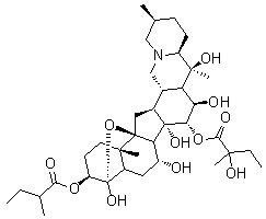 [3beta(R),4alpha,7alpha,15alpha(S),16beta]-4,9-Epoxy-cevane-3,4,7,14,15,16,20-heptol 15-(2-hydroxy-2-methylbutanoate) 3-(2-methylbutanoate) molecular structure (CAS 63951-45-1)