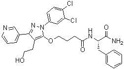 (alphaS)-alpha-[[4-[[1-(3,4-二氯苯基)-4-(2-羟基乙基)-3-(3-吡啶基)-1H-吡唑-5-基]氧基]-1-氧代丁基]氨基]苯丙酰胺分子结构 (CAS 663181-21-3)