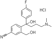 4-[4-(二甲氨基)-1-(4-氟苯基)-1-羟丁基]-3-羟甲基苯腈盐酸盐分子结构 (CAS 717133-25-0)