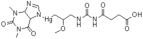 [3-[[[(3-Carboxy-1-oxopropyl)amino]carbonyl]amino]-2-methoxypropyl](3,4,5,7-tetrahydro-1,3-dimethyl-1H-purine-2,6-dionato-N7)mercury molecular structure (CAS 72-58-2)