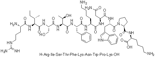 L-精氨酰-L-异亮氨酰-L-丝氨酰-L-苏氨酰-L-苯丙氨酰-L-赖氨酰-L-天冬氨酰胺酰-L-色氨酰-L-脯氨酰-L-赖氨酸分子结构 (CAS 735329-33-6)