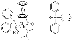 (+)-[(4R)-4-(异丙基)-2-[(R)-2-(二苯基膦)二茂铁]恶唑啉](三苯基膦)二氯化钌分子结构 (CAS 849921-25-1)