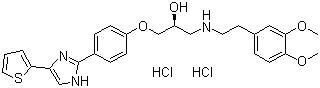 (2S)-1-[[2-(3,4-二甲氧基苯基)乙基]氨基]-3-[4-[4-(2-噻吩基)-1H-咪唑-2-基]苯氧基]-2-丙醇二盐酸盐分子结构 (CAS 85648-09-5)