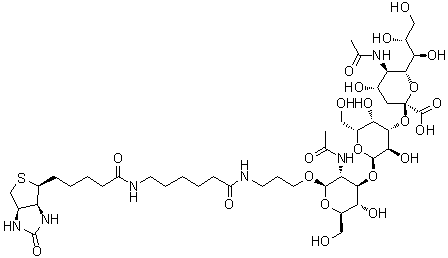 (3aS,4S,6aR)-N-[6-[[3-[[O-(N-乙酰基-alpha-神经胺酸基)-(2→3)-O-beta-D-吡喃半乳糖基-(1→3)-2-(乙酰氨基)-2-脱氧-D-吡喃葡萄糖基]氧基]丙基]氨基]-6-氧代己基]六氢-2-氧代-1H-噻吩并[3,4-d]咪唑-4-戊酰胺分子结构 (CAS 870892-22-1)