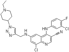 8-Chloro-4-[(3-chloro-4-fluorophenyl)amino]-6-[[[1-(1-ethylpiperidin-4-yl)-1H-1,2,3-triazol-4-yl]methyl]amino]quinoline-3-carbonitrile molecular structure (CAS 915363-56-3)