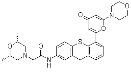 (2R,6S)-rel-2,6-Dimethyl-N-[5-[6-(4-morpholinyl)-4-oxo-4H-pyran-2-yl]-9H-thioxanthen-2-yl]-4-morpholineacetamide molecular structure (CAS 925701-46-8)