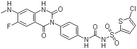 5-Chloro-N-[[[4-[6-fluoro-1,4-dihydro-7-(methylamino)-2,4-dioxo-3(2H)-quinazolinyl]phenyl]amino]carbonyl]-2-thiophenesulfonamide molecular structure (CAS 936500-94-6)