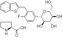 L-脯氨酸与(1S)-1,5-脱水-1-C-[3-(苯并[b]噻吩-2-基甲基)-4-氟苯基]-D-山梨糖醇的化合物分子结构 (CAS 951382-34-6)