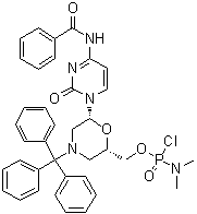 N,N-二甲基氯亚膦酰胺 [(2S,6R)-6-[4-(苯甲酰基氨基)-2-氧代-1(2H)-嘧啶基]-4-(三苯基甲基)-2-吗啉基]甲基酯分子结构 (CAS 956139-21-2)